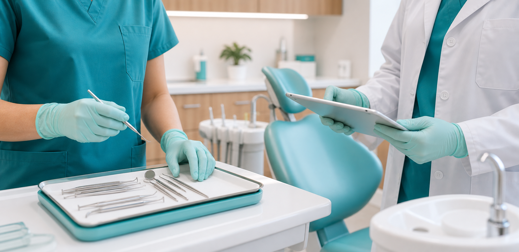 Monroe Dental Care team preparing dental instruments