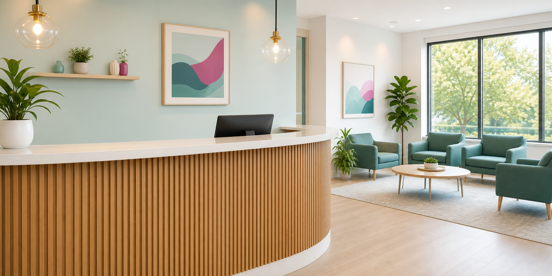 Monroe Dental Care reception area with a welcoming waiting room